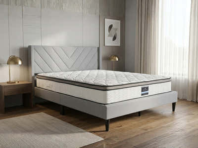 Vele‑D Bed Frame Light Grey & Euro Top Memory Foam Mattress GEL30 - Double