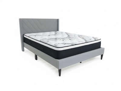 Vele-D Bed Frame Light Grey & Euro Top Mattress J32 - Double