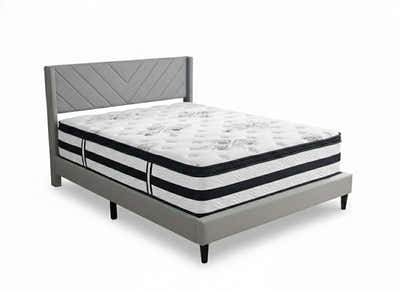 Vele‑D Bed Frame Light Grey & Euro Top Mattress K34 - Double
