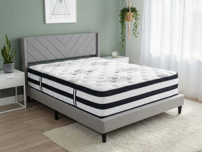 Vele‑D Bed Frame Light Grey & Euro Top Mattress K34 - Double