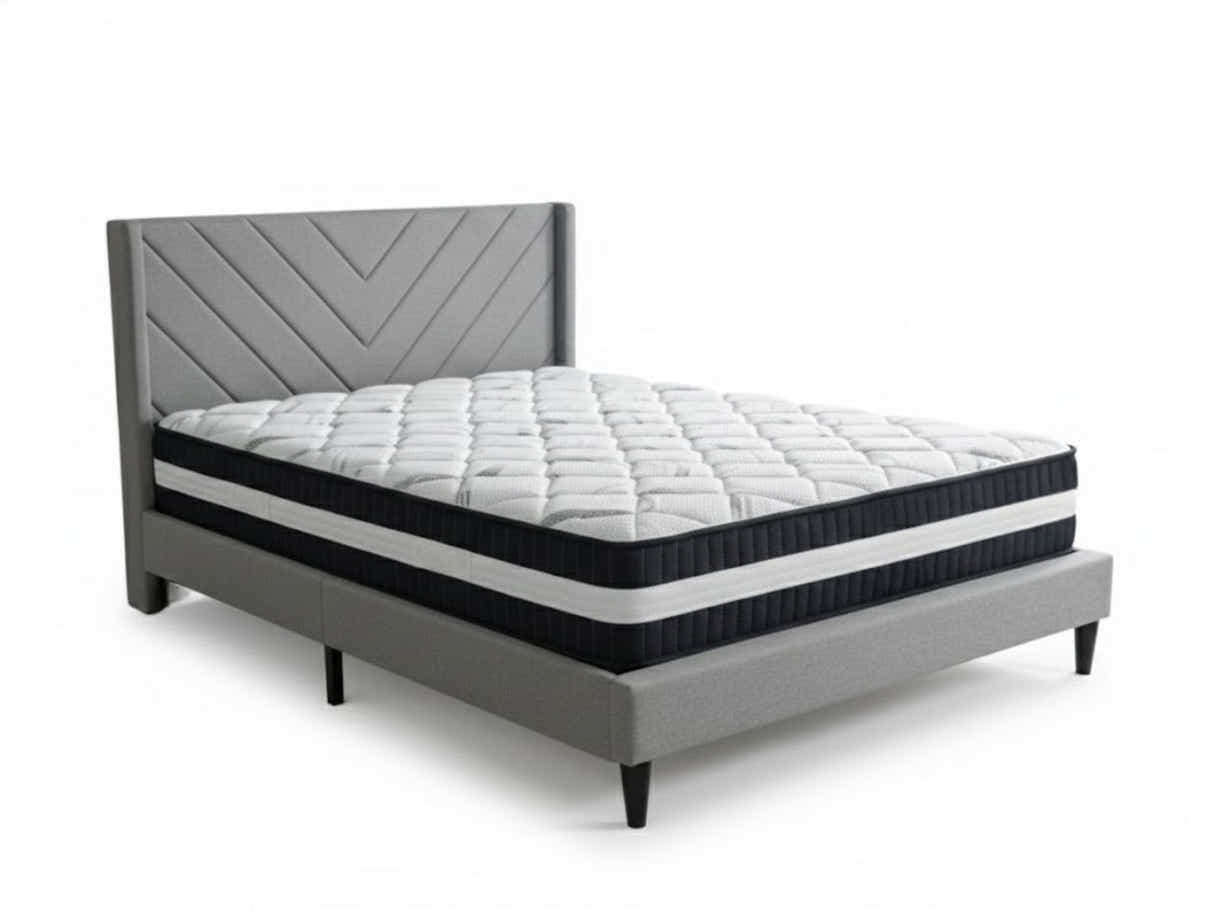 Vele‑D Bed Frame Light Grey & Euro Top Mattress L30 - Double