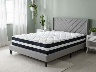 Vele‑D Bed Frame Light Grey & Euro Top Mattress L30 ‑ Double (Combo)