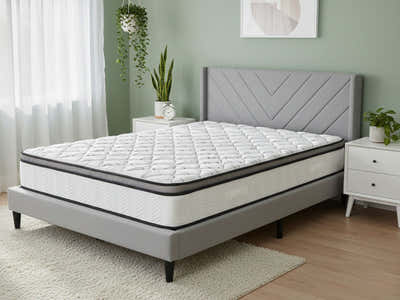 Vele‑D Bed Frame Light Grey & Euro Top Memory Foam Mattress GEL30 ‑ Double (Combo)