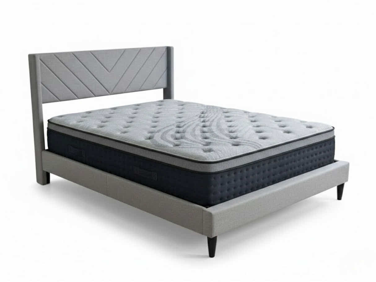 Vele-D Bed Frame Light Grey & Euro Top Mattress B34 - Double