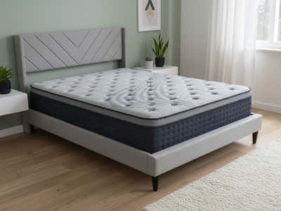 Vele-D Bed Frame Light Grey & Euro Top Mattress B34 - Double