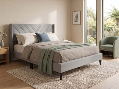 Vele-D Bed Frame Light Grey - Queen