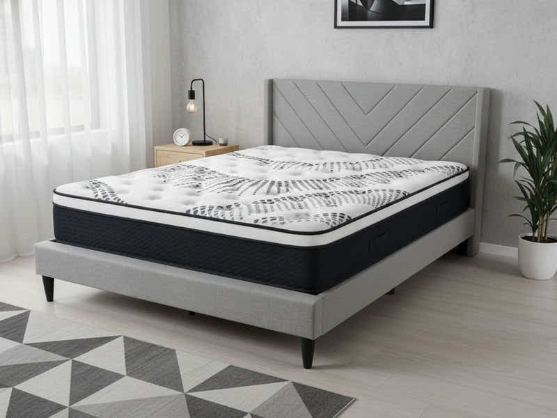 Vele-D Bed Frame Light Grey & Euro Top Mattress J32 - Queen (Combo)