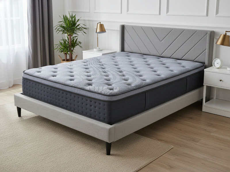 Vele-D Bed Frame Light Grey & Euro Top Mattress B34 - Queen (Combo)