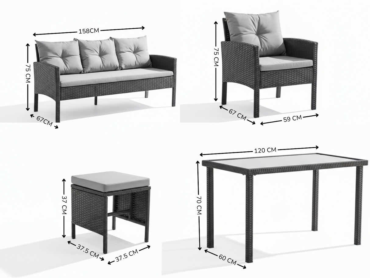 Ettaro 5-Piece Outdoor Lounge Set - Black + Grey