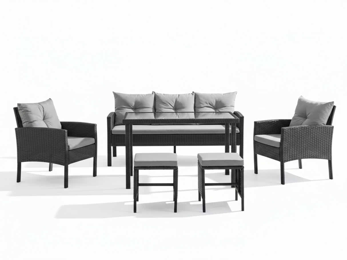 Ettaro 5-Piece Outdoor Lounge Set - Black + Grey