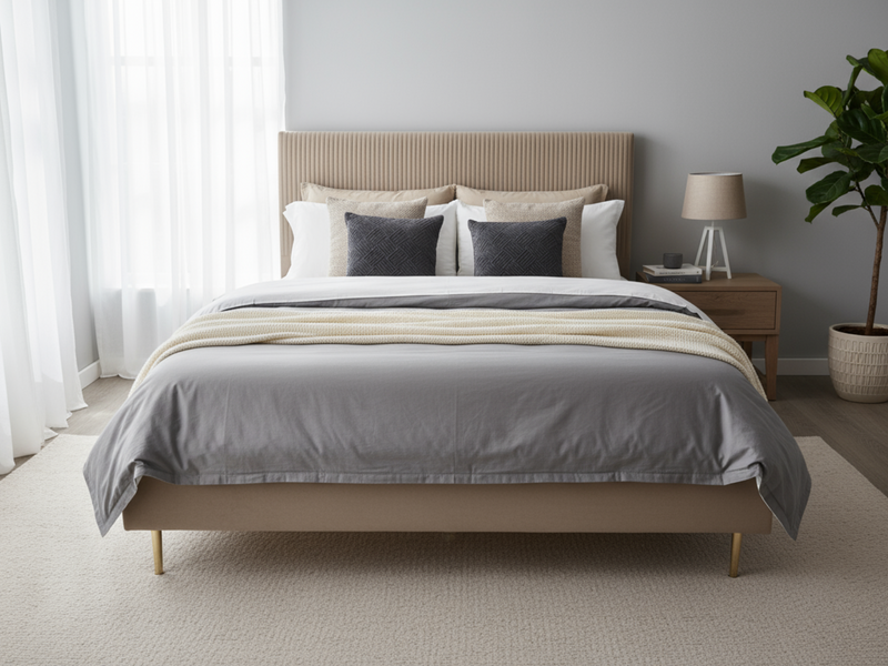 Fenix Velvet Bed Frame Brown - Queen