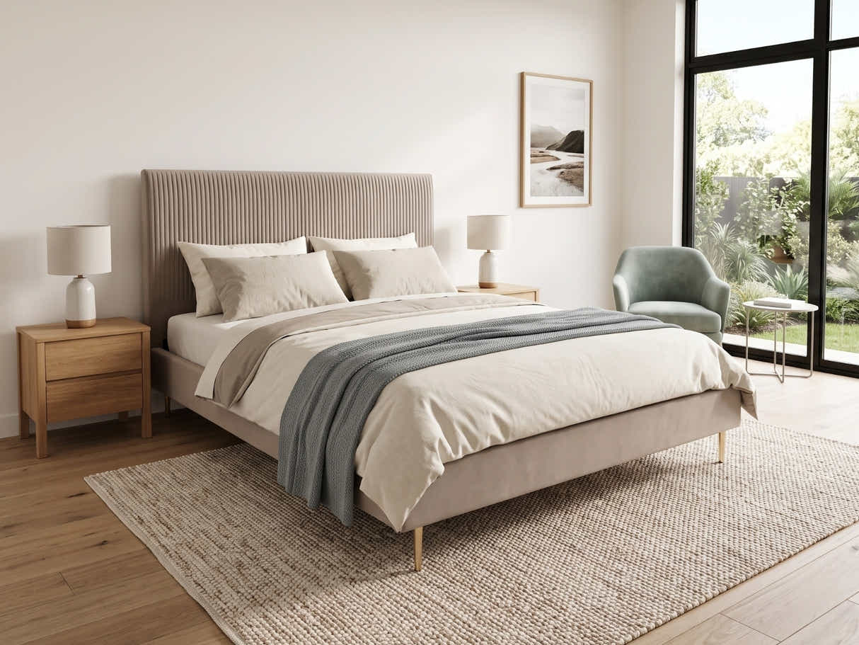 Fenix Velvet Bed Frame Brown - Queen