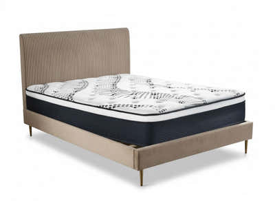 Fenix Velvet Bed Frame Brown & Euro Top Mattress J32 - Queen