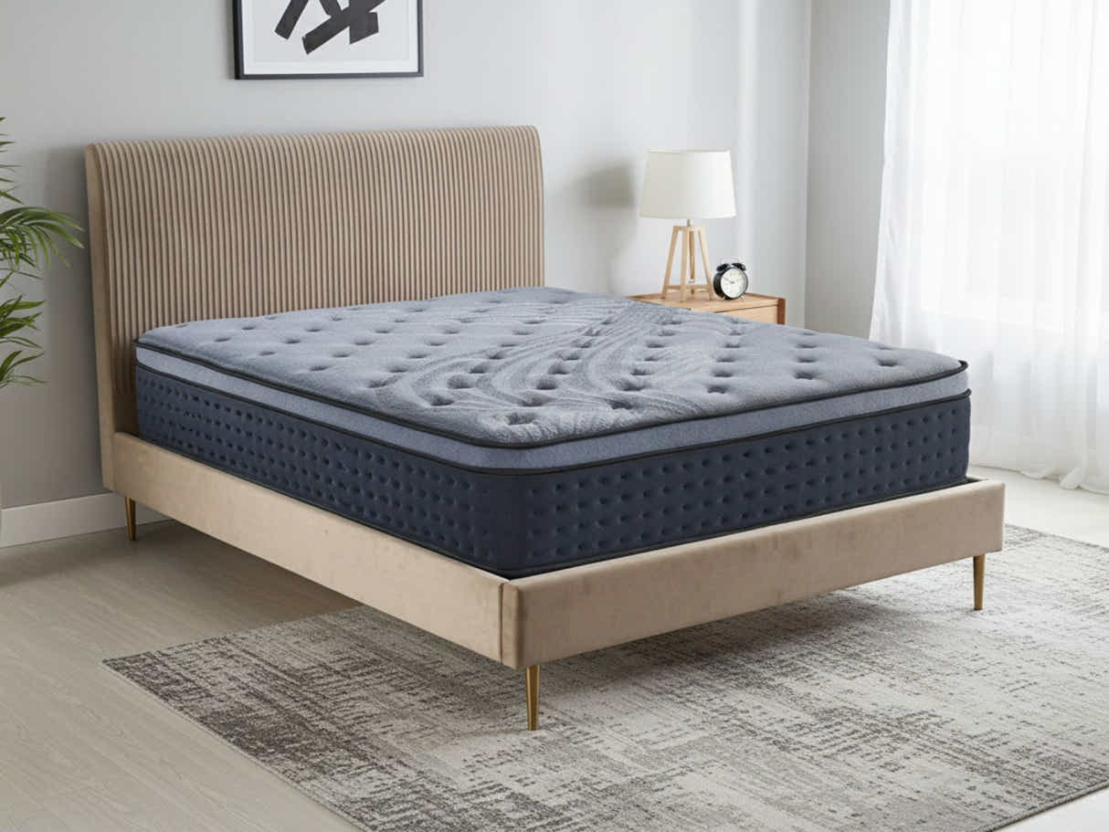 Fenix Velvet Bed Frame Brown & Euro Top Mattress B34 - Queen