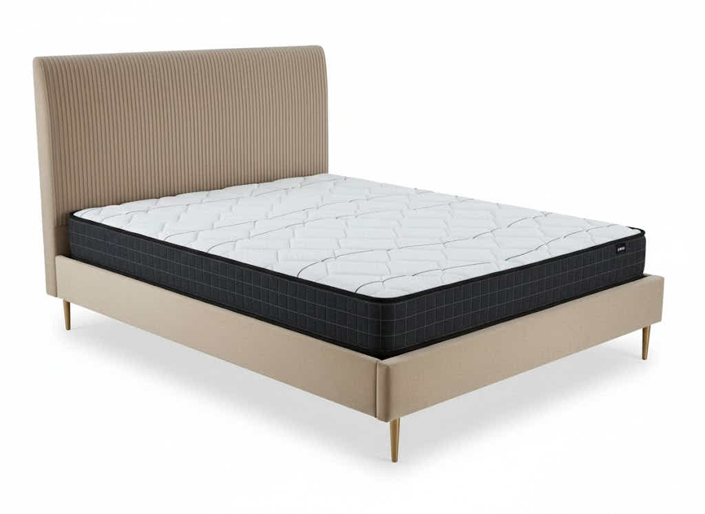 Fenix Velvet Bed Frame Brown & Xclusive Pocket Spring Mattress X20 Queen