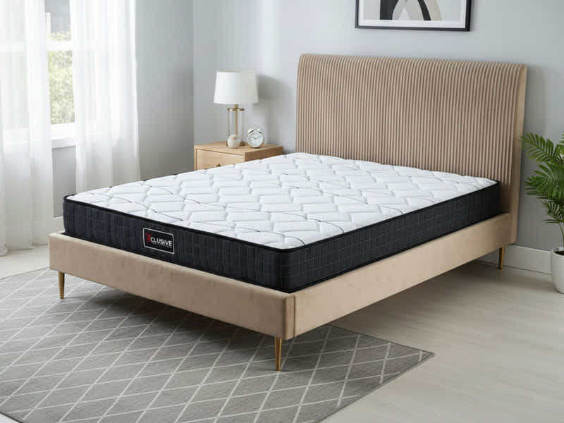 Fenix Velvet Bed Frame Brown & Xclusive Pocket Spring Mattress X20 Queen (Combo)