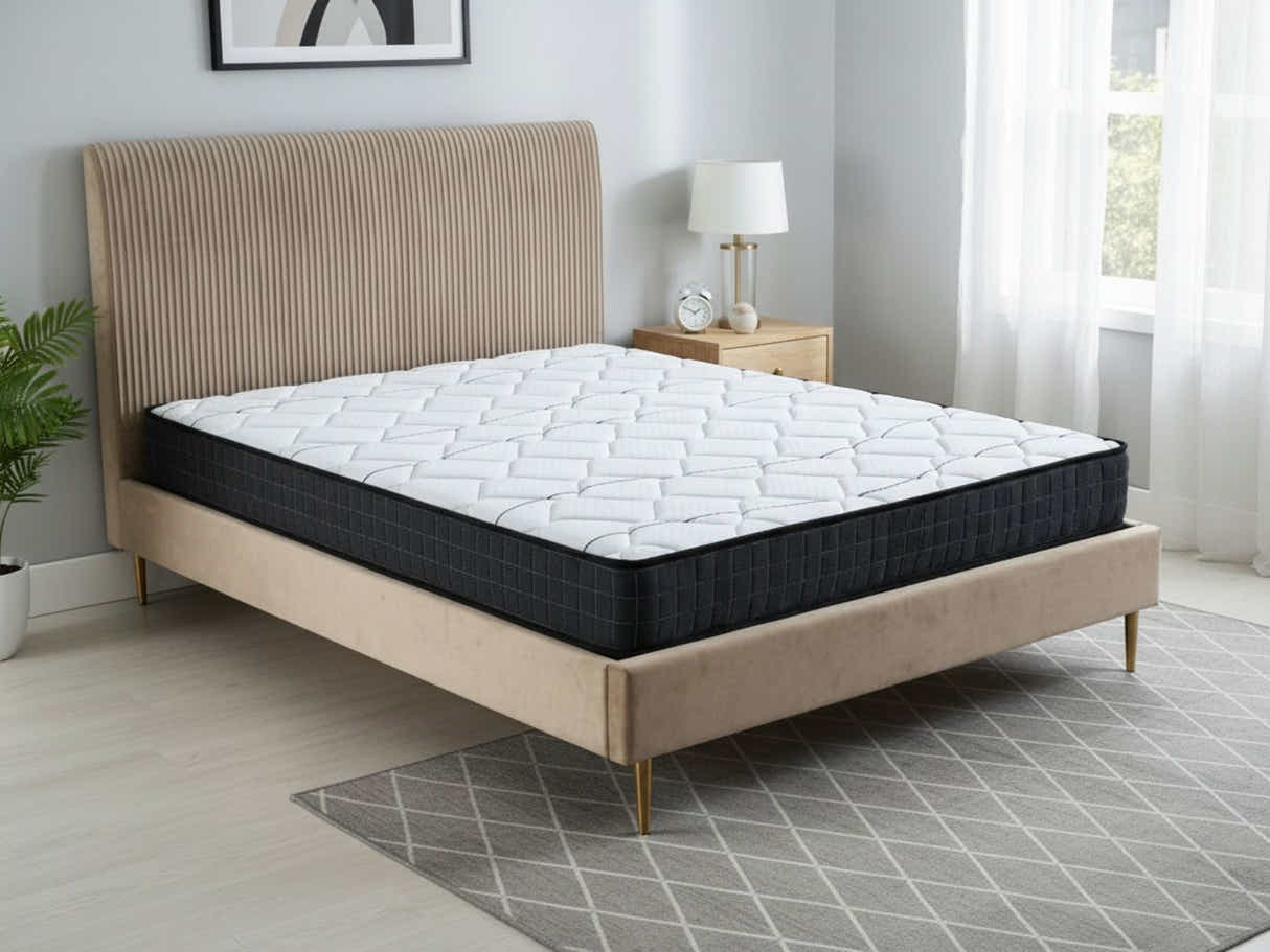 Fenix Velvet Bed Frame Brown & Xclusive Pocket Spring Mattress X20 Queen