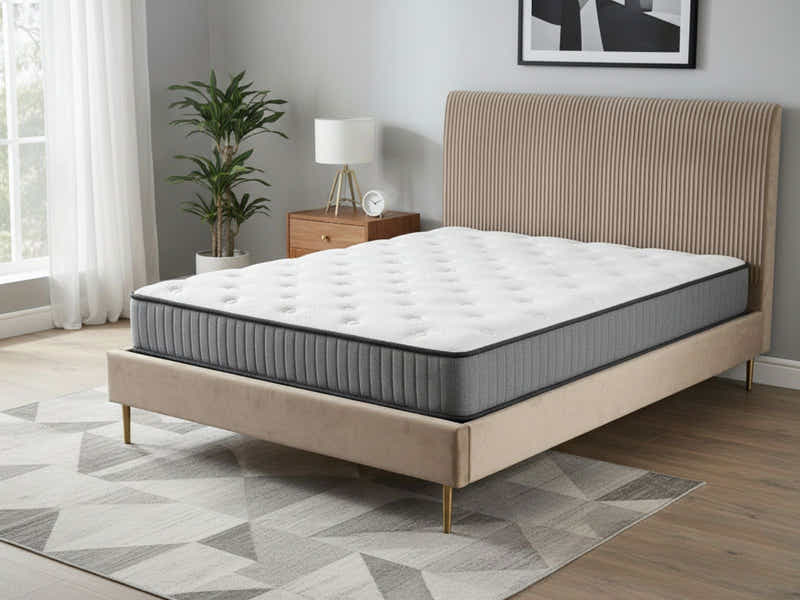 Fenix Velvet Bed Frame Brown & FIRM23 Mattress – Queen (Combo)
