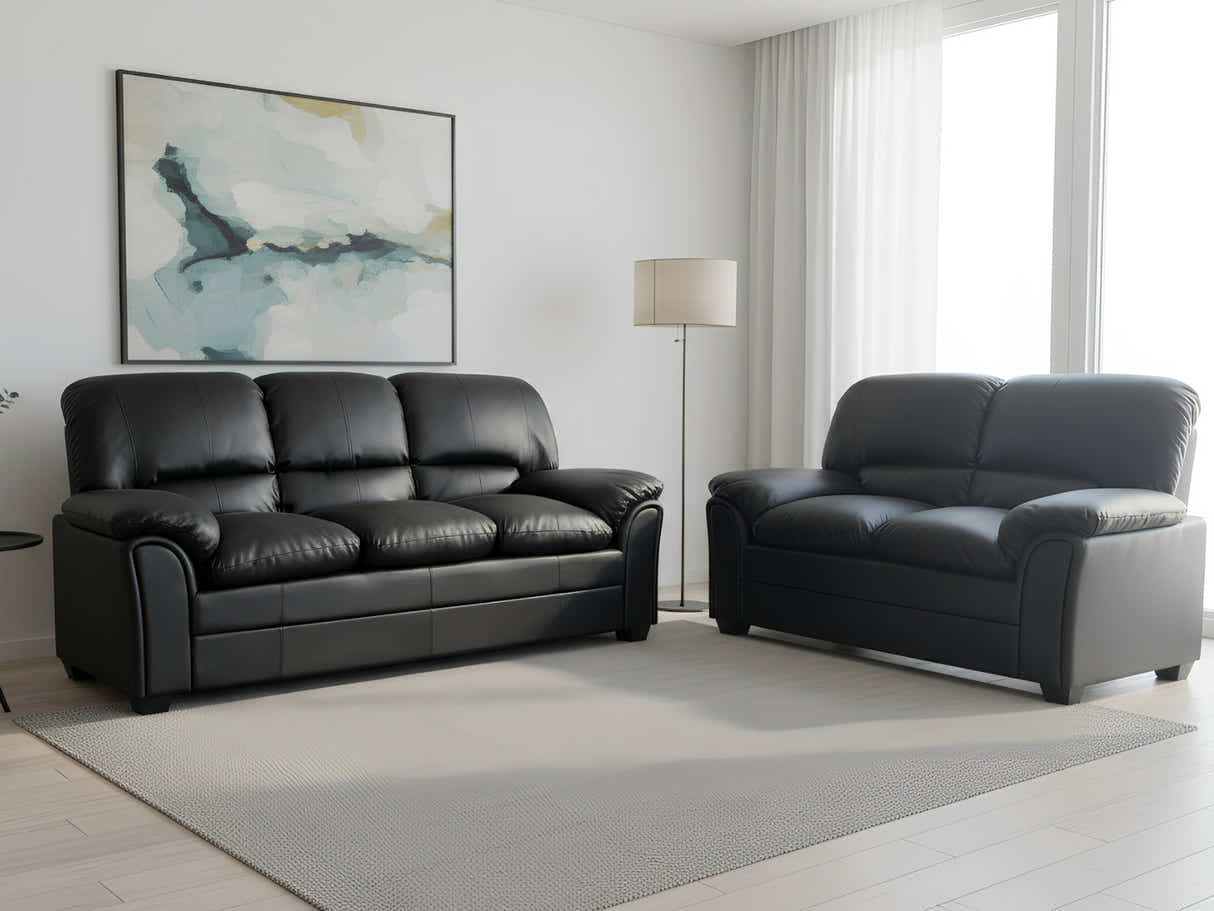 Braura PU Leather Sofa Set - Black