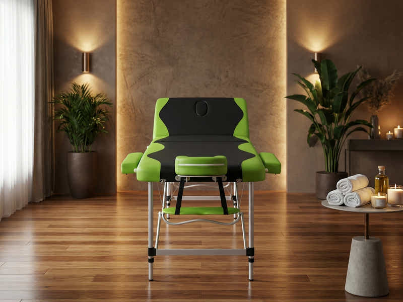 Massage Table Portable Aluminum 3-Fold Green+Black