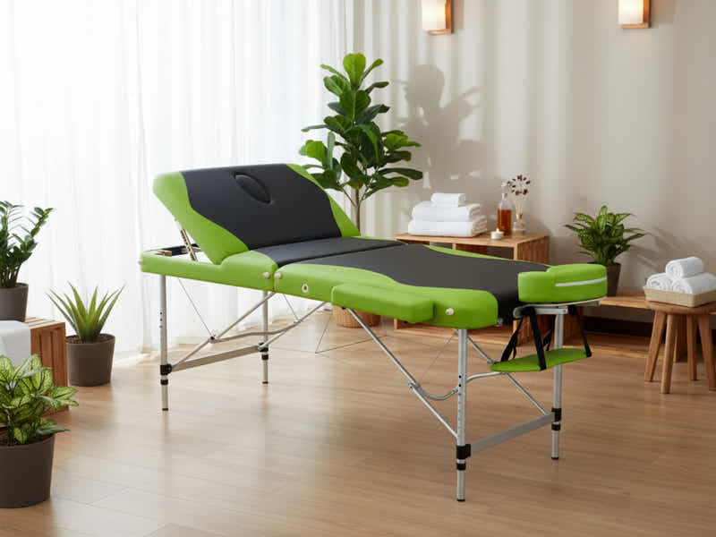 Massage Table Portable Aluminum 3-Fold Green+Black