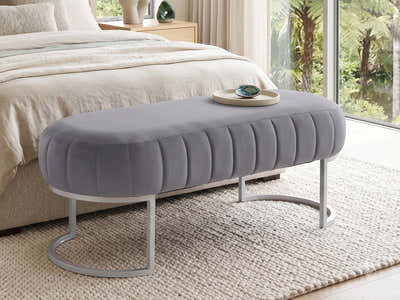 Lunare Velvet Ottoman Bench - Grey