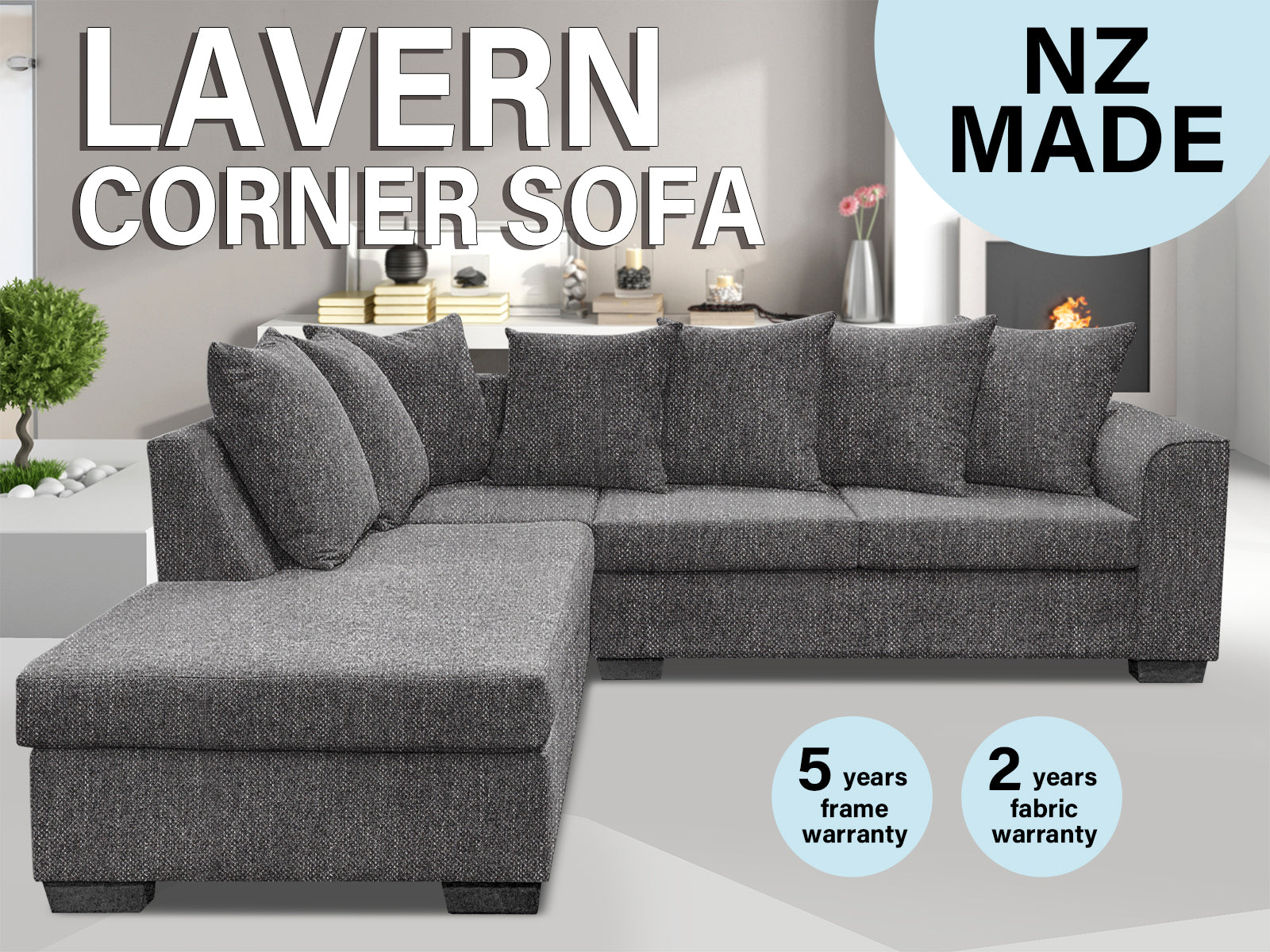 DS NZ Made Lavern Corner Sofa - Kido Black