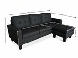 Robyn Linen Sofa Set With Ottoman - Black