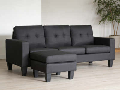 Robyn Linen Sofa Set With Ottoman - Black