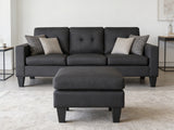 Robyn Linen Sofa Set With Ottoman - Black