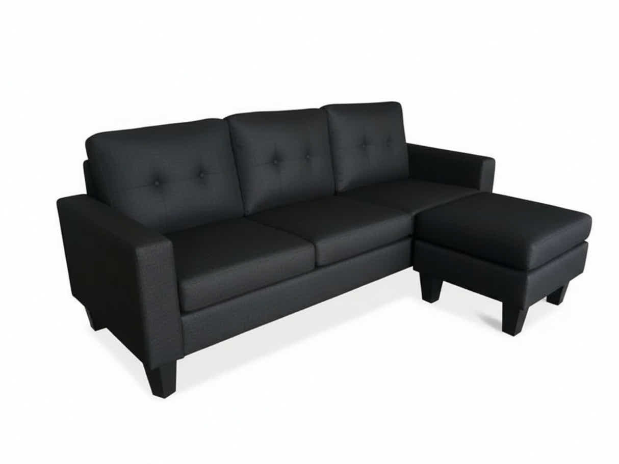 Robyn Linen Sofa Set With Ottoman - Black