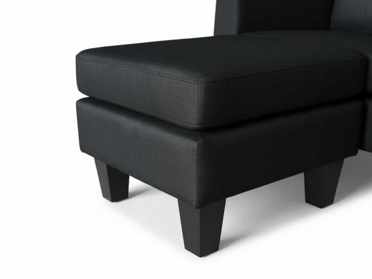 Robyn Linen Sofa Set With Ottoman - Black