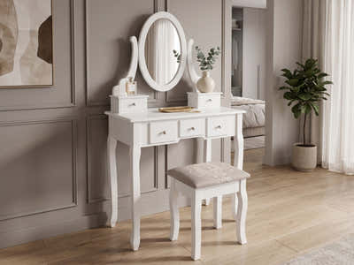 5-Drawer Dressing Table Set White - 80 cm