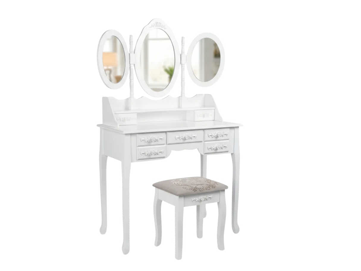 7-Drawer Dressing Table Set White - 90 cm