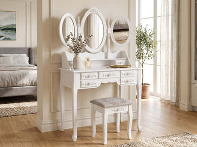 7-Drawer Dressing Table Set White - 90 cm