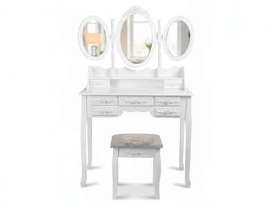 7-Drawer Dressing Table Set White - 90 cm