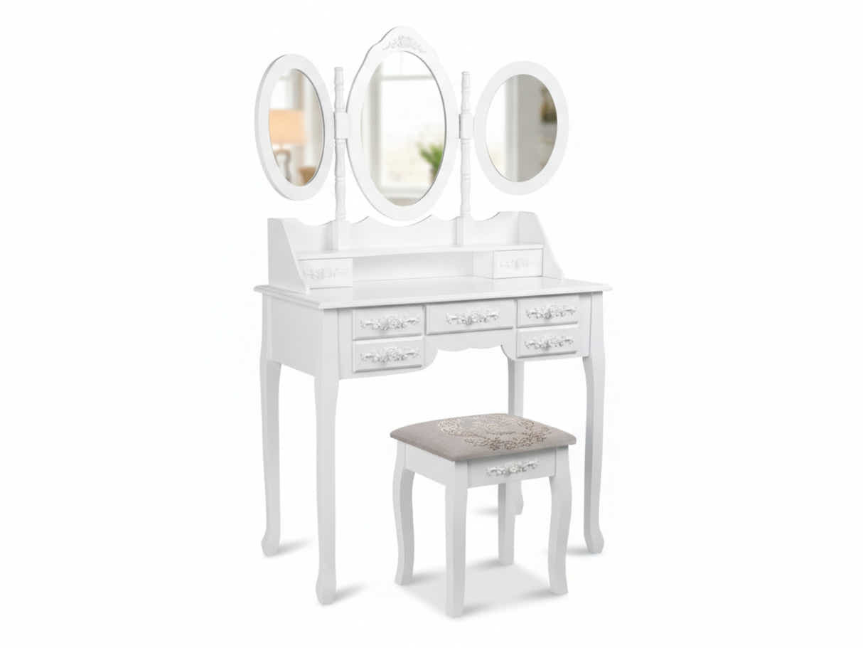 7-Drawer Dressing Table Set White - 90 cm