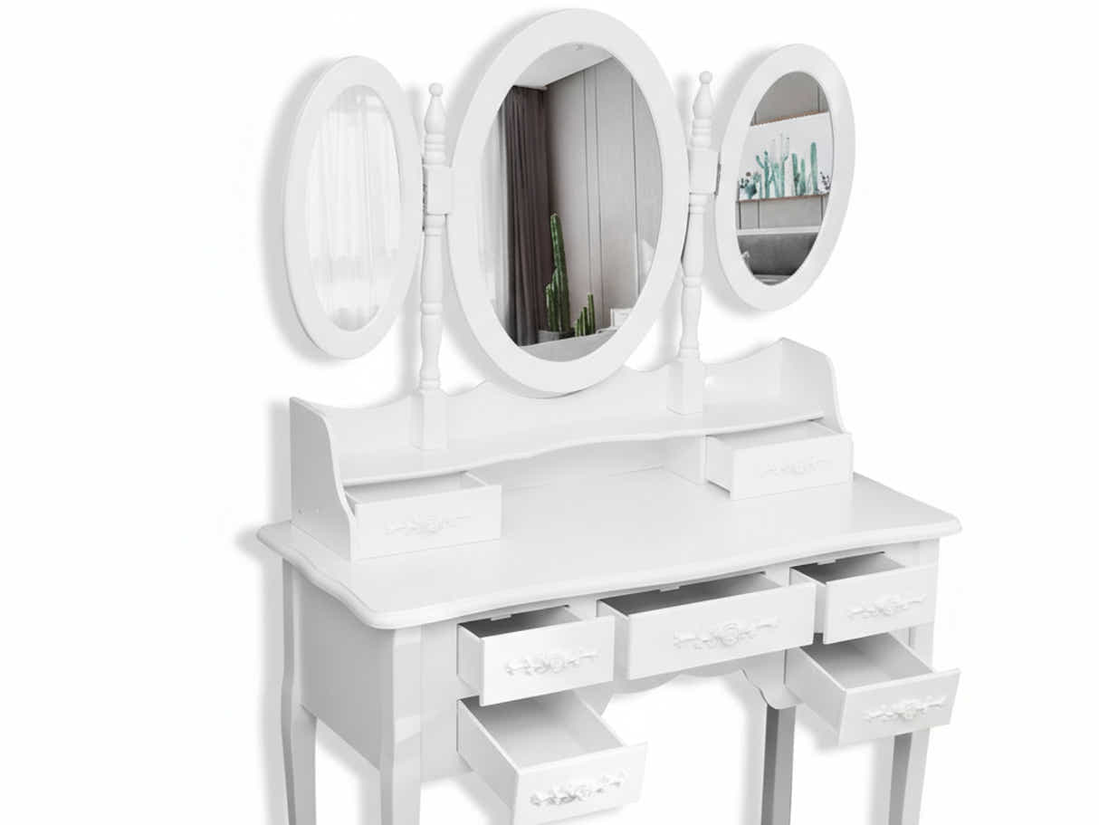 7-Drawer Dressing Table Set White - 90 cm