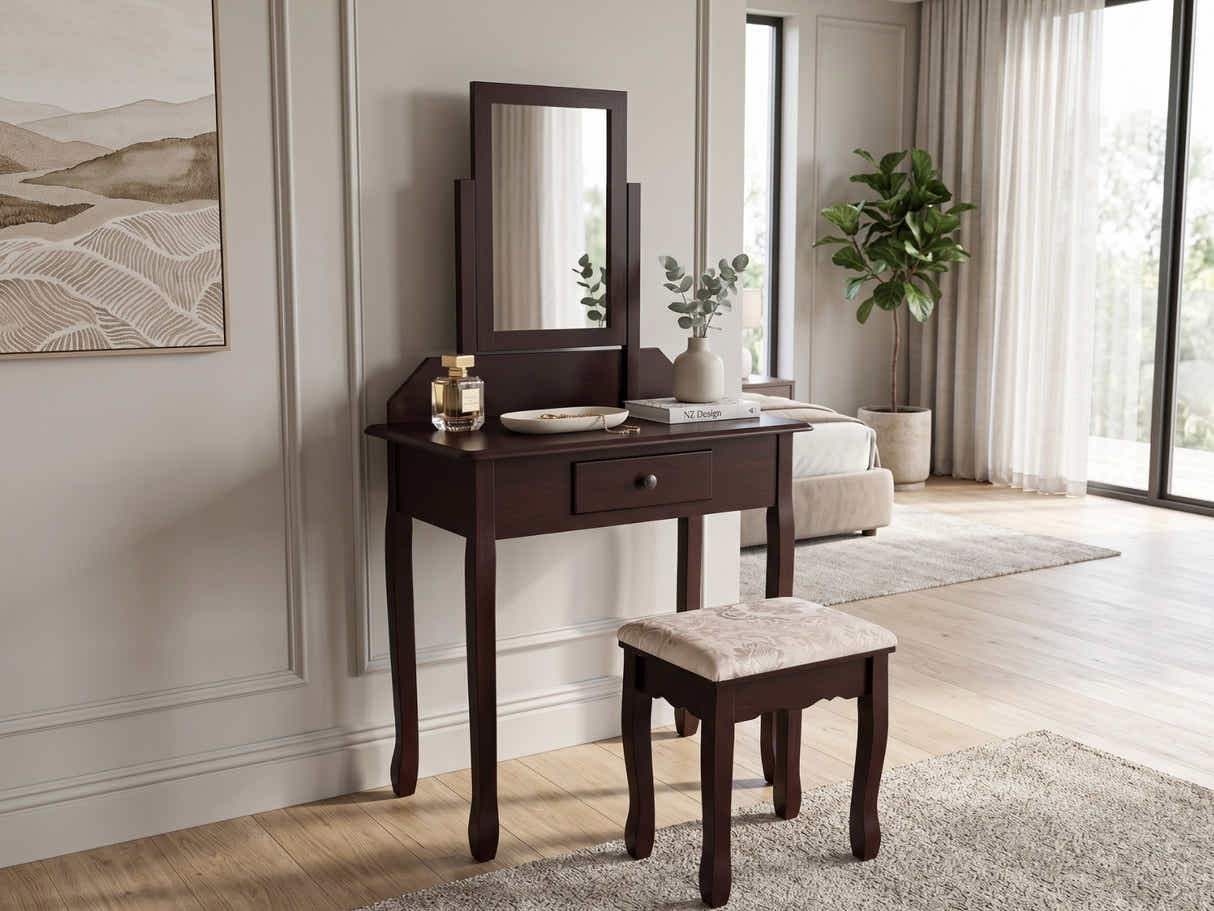 Dressing Table with Stool Brown - 74 cm