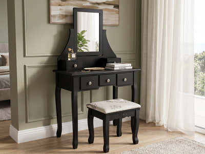 Dressing Table with Stool Black - 74.5 cm