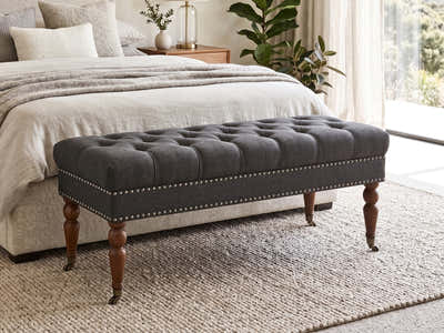 Bellay Linen Ottoman Bench - Dark Grey