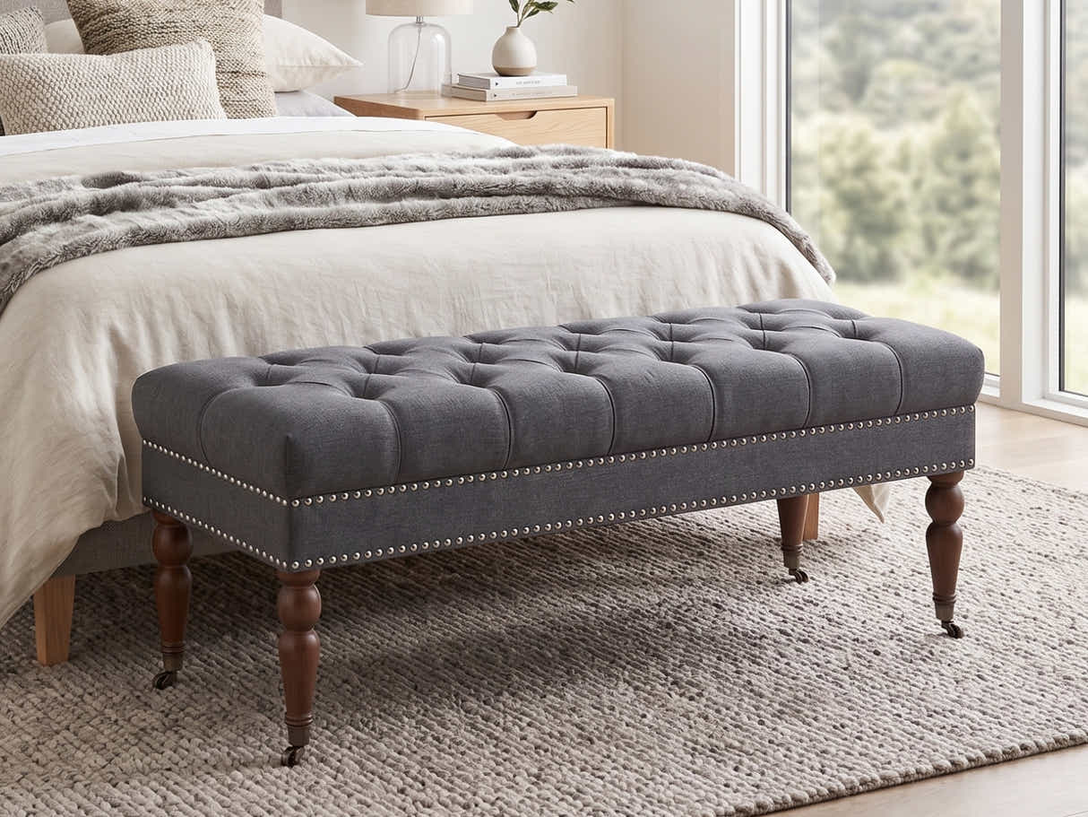 Bellay Linen Ottoman Bench - Light Grey