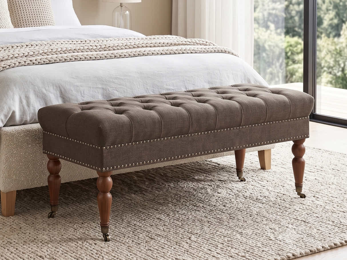 Bellay Linen Ottoman Bench - Brown