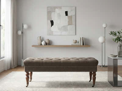 Bellay Linen Ottoman Bench - Brown