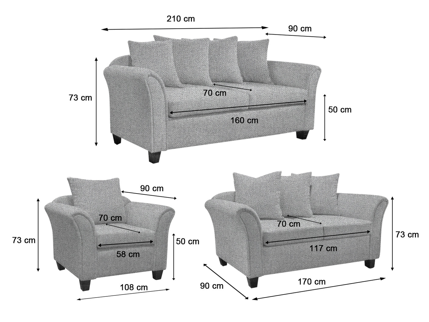 DS NZ Made Chika sofa 3+2+1 kido Steel