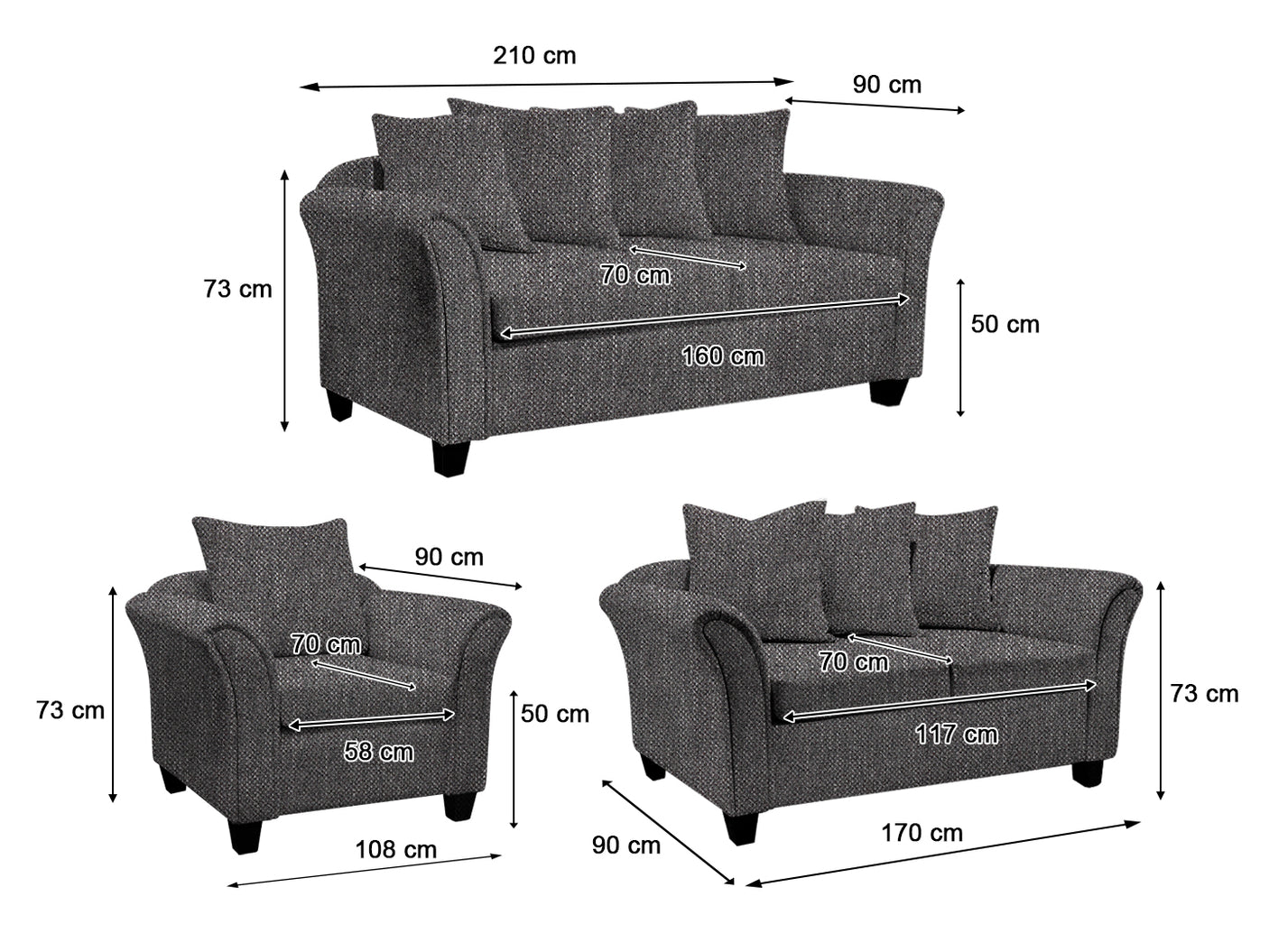 DS NZ Made Chika sofa 3+2+1 kido Black