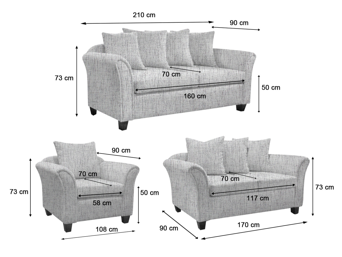 DS NZ Made Chika sofa 3+2+1 Comfy silver
