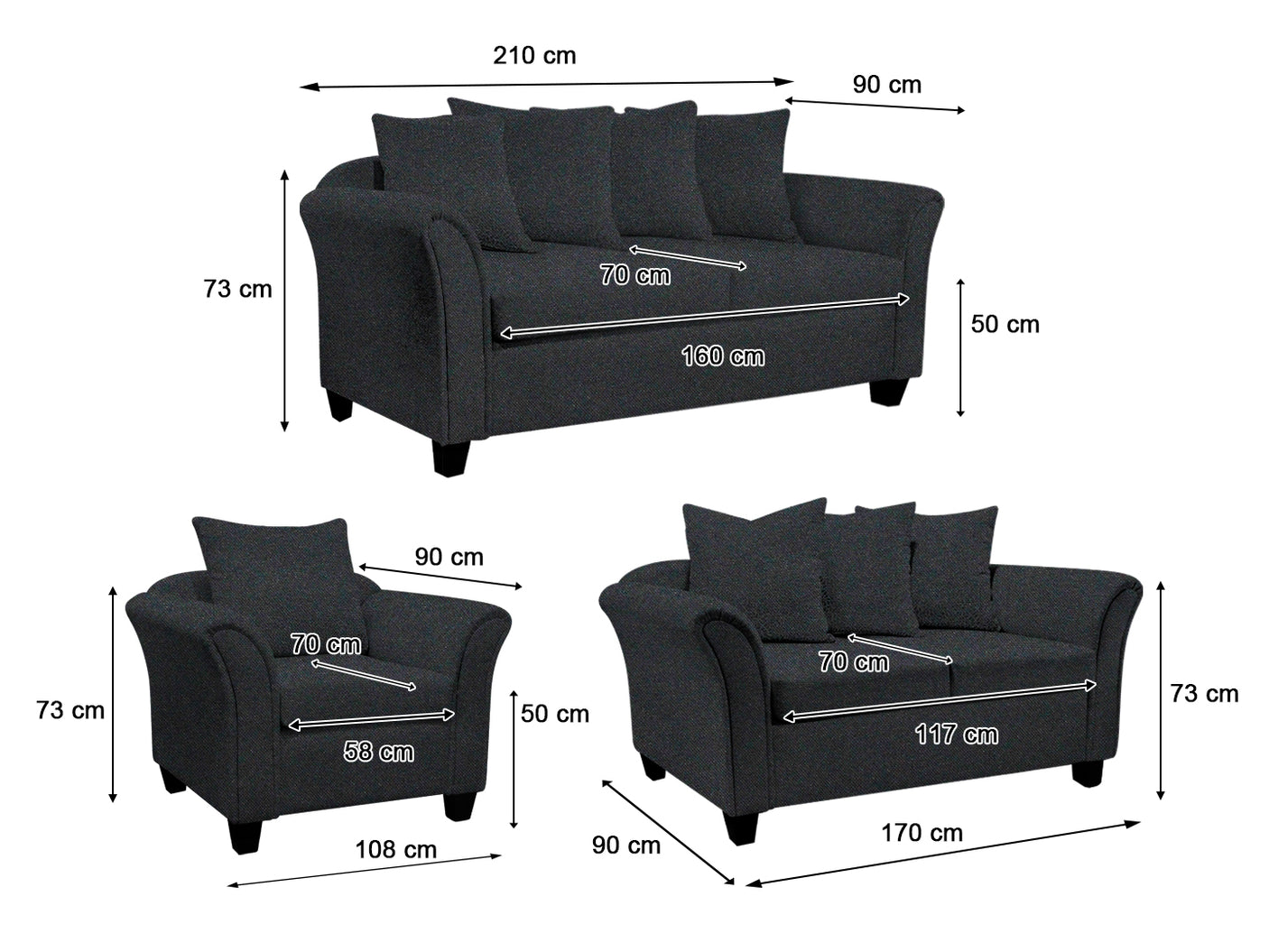 DS NZ Made Chika sofa 3+2+1 Vish black ( Zest )