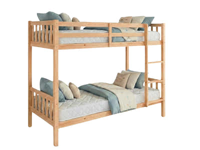 New Lyn Bunk Bed - Natural Wood & Mattress Bon15 Single x2