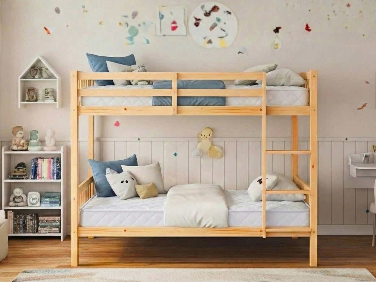 New Lyn Bunk Bed - Natural Wood & Mattress Bon15 Single x2